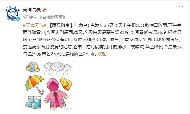 三预警齐发！天津：大暴雨+8级大风！