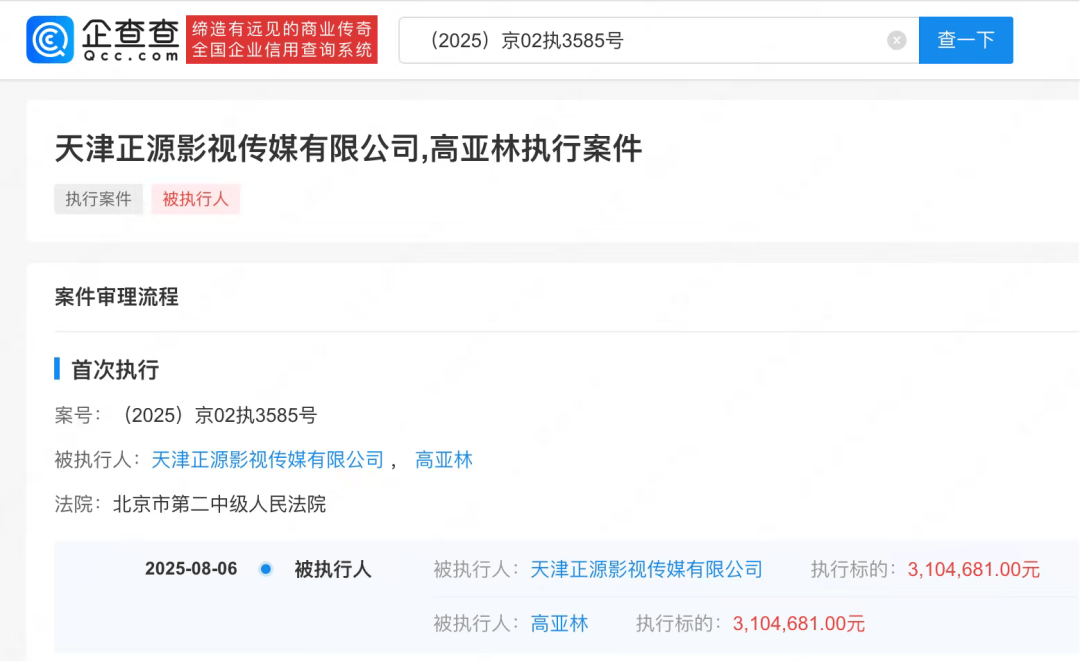 《家有儿女》“夏东海”扮演者高亚麟被列为被执行人，788万元股权已被冻结